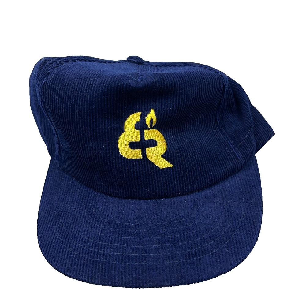 Vintage Elk Run Castle Mine Trucker Hat Blue Corduroy 90s Massey Coal WV Yupoong